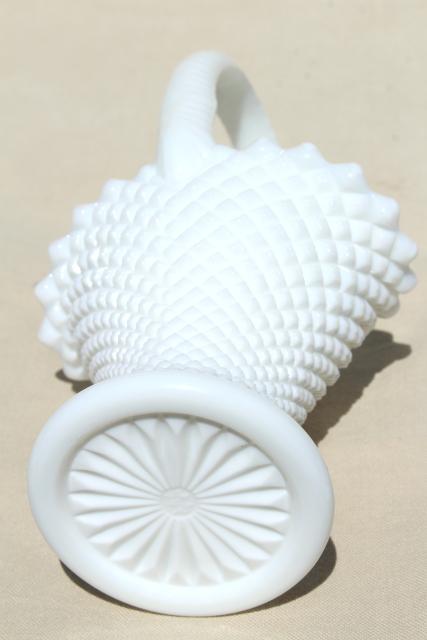 photo of vintage milk glass brides basket flower vase, Westmoreland English hobnail #6