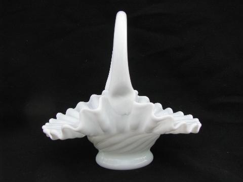 photo of vintage milk glass bride's basket, swirl pattern w/ crimped ruffle edge #3