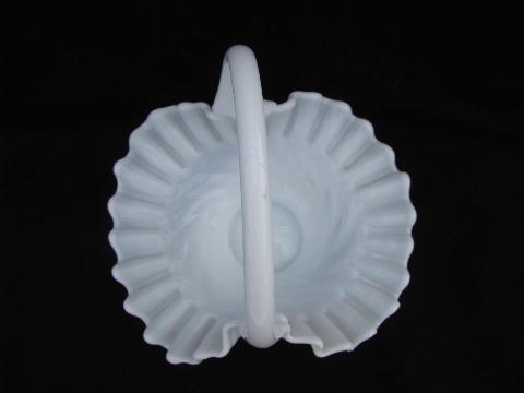 photo of vintage milk glass bride's basket, swirl pattern w/ crimped ruffle edge #4