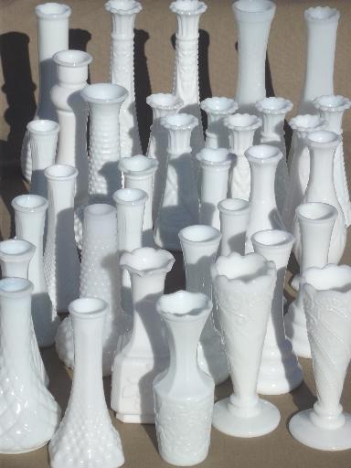 photo of vintage milk glass bud vases, huge lot of florists vases for wedding flowers, displays #1