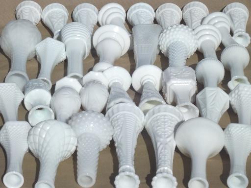 photo of vintage milk glass bud vases, huge lot of florists vases for wedding flowers, displays #8