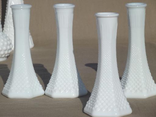 photo of vintage milk glass bud vases, huge lot of florists vases for wedding flowers, displays #12