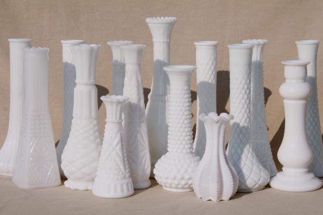 photo of vintage milk glass bud vases, huge lot of florists vases for wedding flowers, displays #1