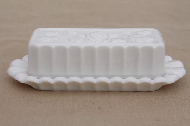 photo of vintage milk glass butter dish Westmoreland paneled grape stick butter plate & cover #1
