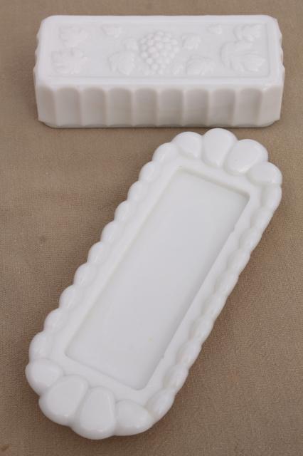 photo of vintage milk glass butter dish Westmoreland paneled grape stick butter plate & cover #4