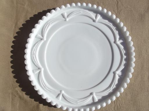 photo of vintage milk glass cake plateau, large low cake stand for a wedding cake #1