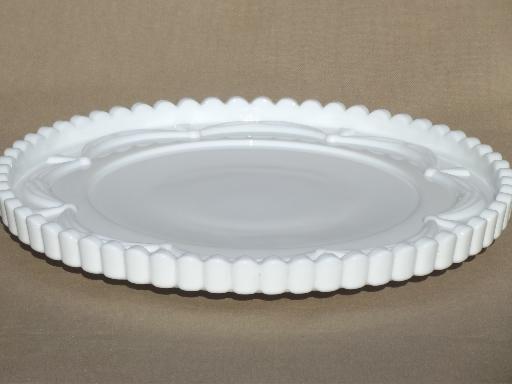 photo of vintage milk glass cake plateau, large low cake stand for a wedding cake #2