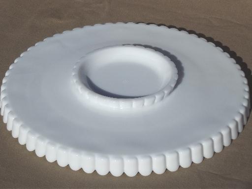 photo of vintage milk glass cake plateau, large low cake stand for a wedding cake #3