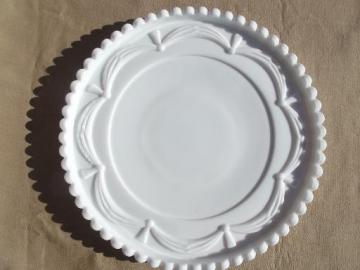 catalog photo of vintage milk glass cake plateau, large low cake stand for a wedding cake