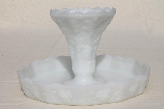 photo of vintage milk glass cake stand, Anchor Hocking grapes harvest grape pattern glass #2