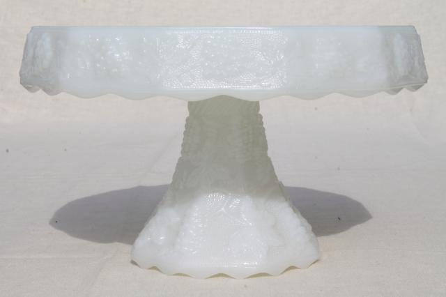 photo of vintage milk glass cake stand, Anchor Hocking grapes harvest grape pattern glass #3