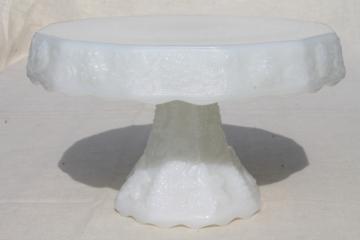 catalog photo of vintage milk glass cake stand, Anchor Hocking grapes harvest grape pattern glass