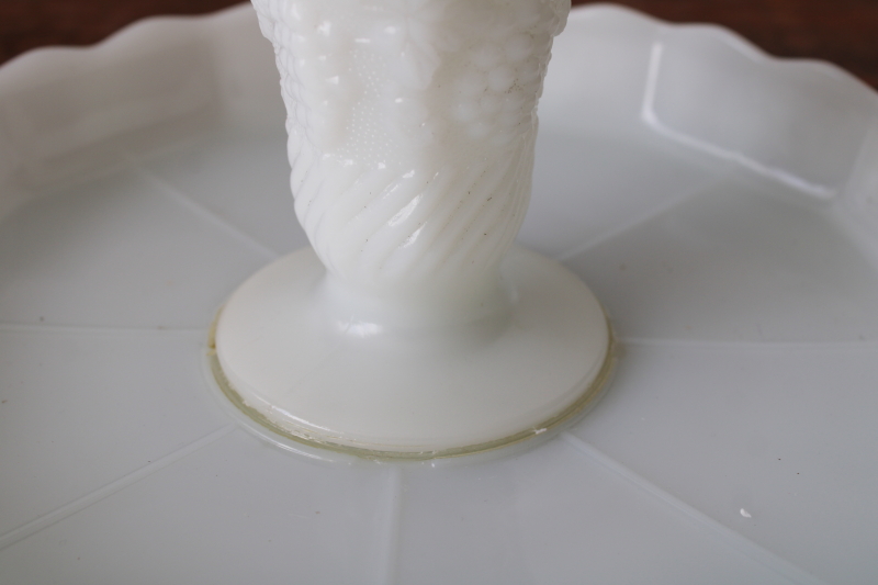 photo of vintage milk glass cake stand, Anchor Hocking harvest grapes pattern glass pedestal plate #6