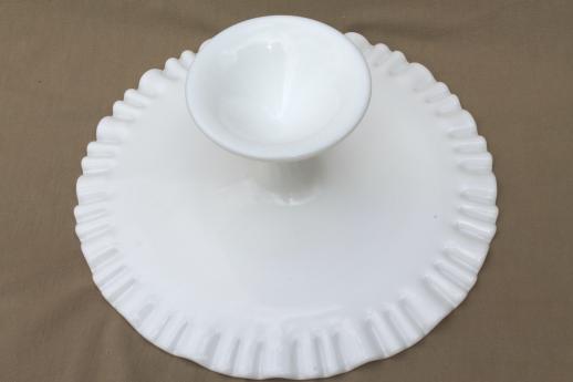 photo of vintage milk glass cake stand, Fenton Olde Virginia thumbprint pattern pedestal plate #3