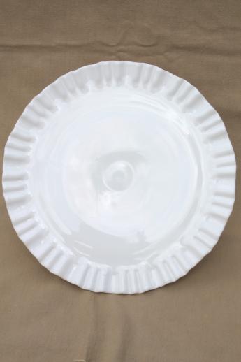 photo of vintage milk glass cake stand, Fenton Olde Virginia thumbprint pattern pedestal plate #4