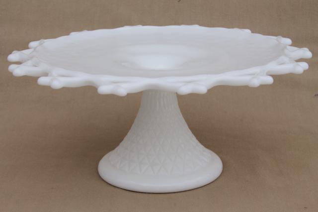 photo of vintage milk glass cake stand, Imperial laced edge lace glass wedding cake plate #1