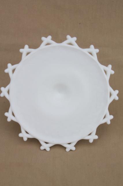 photo of vintage milk glass cake stand, Imperial laced edge lace glass wedding cake plate #3