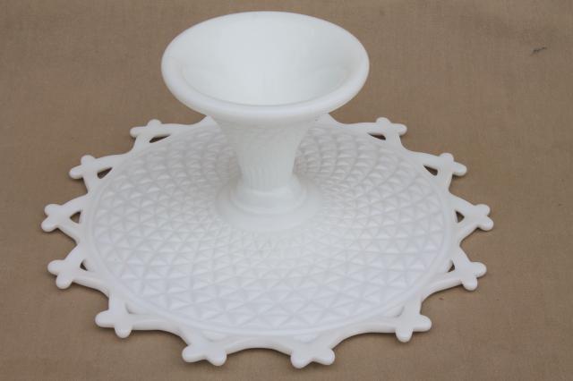 photo of vintage milk glass cake stand, Imperial laced edge lace glass wedding cake plate #4