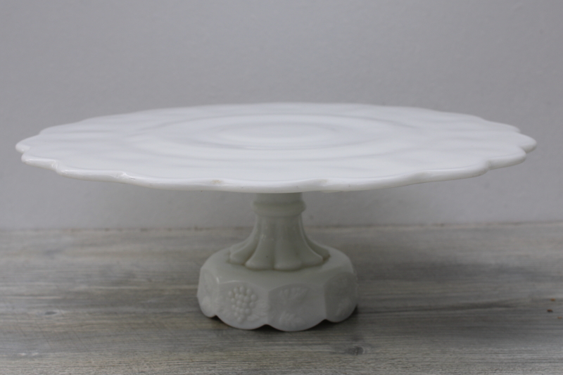 photo of vintage milk glass cake stand, Westmoreland paneled grape pattern, fall wedding decor #1