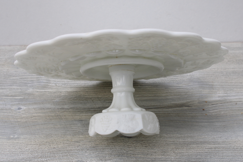 photo of vintage milk glass cake stand, Westmoreland paneled grape pattern, fall wedding decor #2