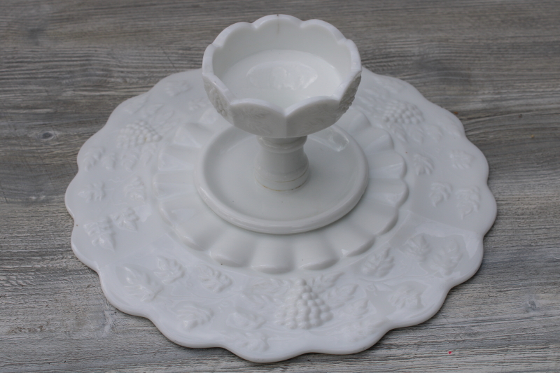 photo of vintage milk glass cake stand, Westmoreland paneled grape pattern, fall wedding decor #3