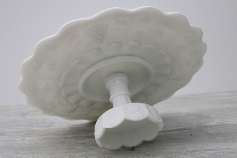 photo of vintage milk glass cake stand, Westmoreland paneled grape pattern, fall wedding decor #6