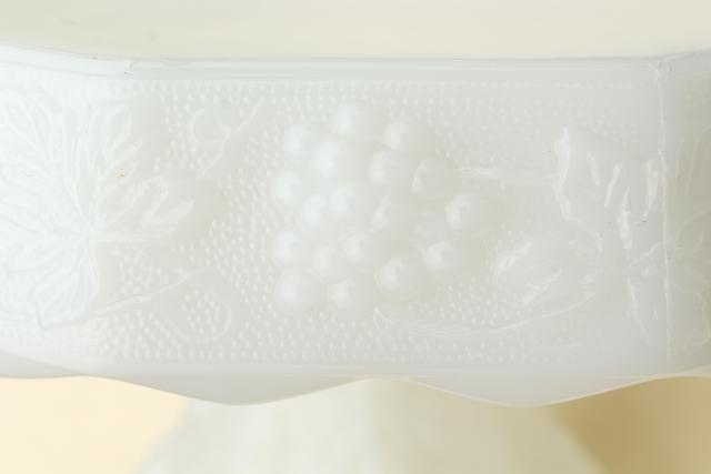 photo of vintage milk glass cake stand w/ grapes, Anchor Hocking grape pattern  #7