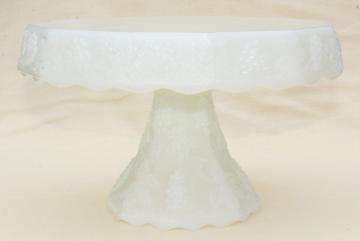 catalog photo of vintage milk glass cake stand w/ grapes, Anchor Hocking grape pattern 