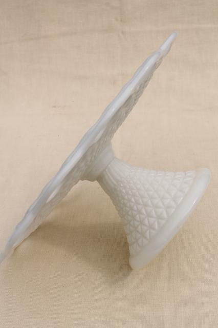 photo of vintage milk glass cake stand, open lace edge pattern cake pedestal plate  #5