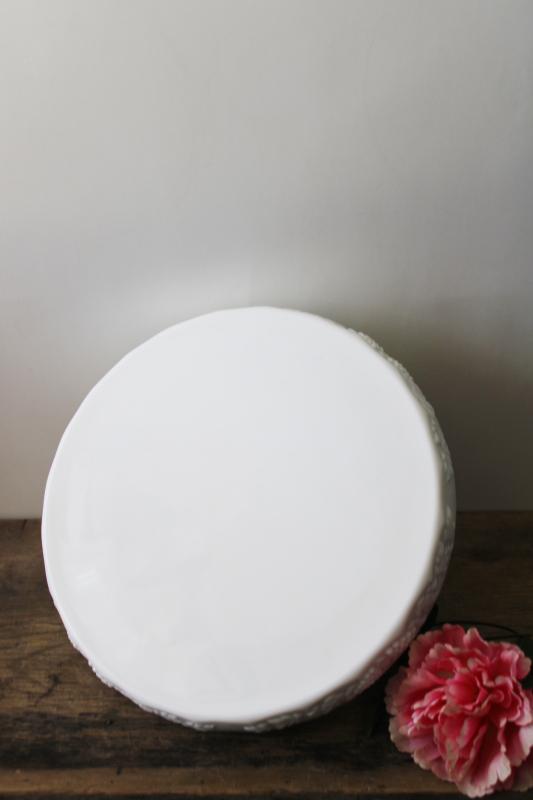 photo of vintage milk glass cake stand, paneled grape pattern wedding cake plate #2