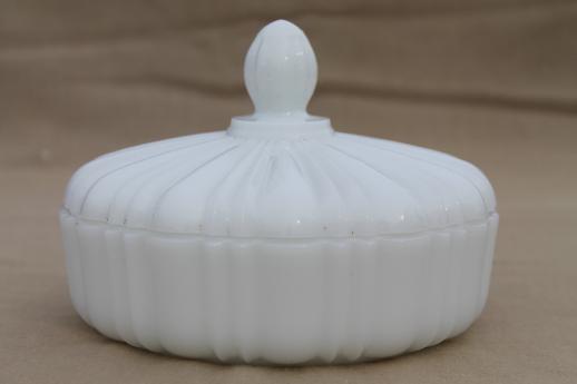 photo of vintage milk glass candy dish, Anchor Hocking Old Cafe pattern round box #1