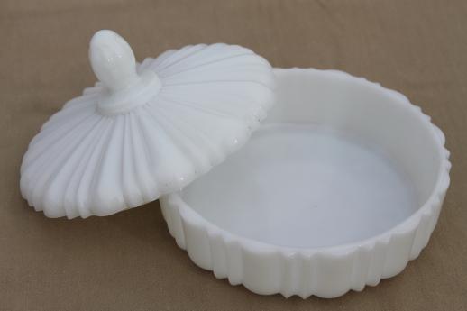 photo of vintage milk glass candy dish, Anchor Hocking Old Cafe pattern round box #2