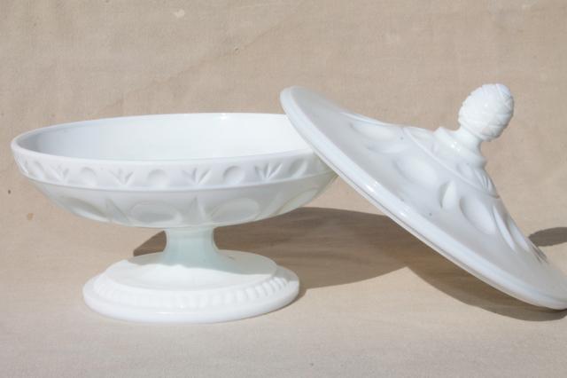 photo of vintage milk glass candy dish or covered compote bowl, pineapple pattern glass #2