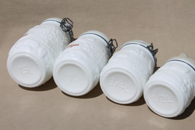 photo of vintage milk glass canister set, Wheaton country orchard kitchen canister jars  #10