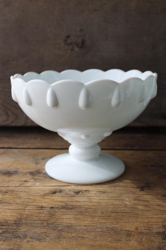 photo of vintage milk glass centerpiece bowl flower vase, Indiana glass teardrop pattern #5