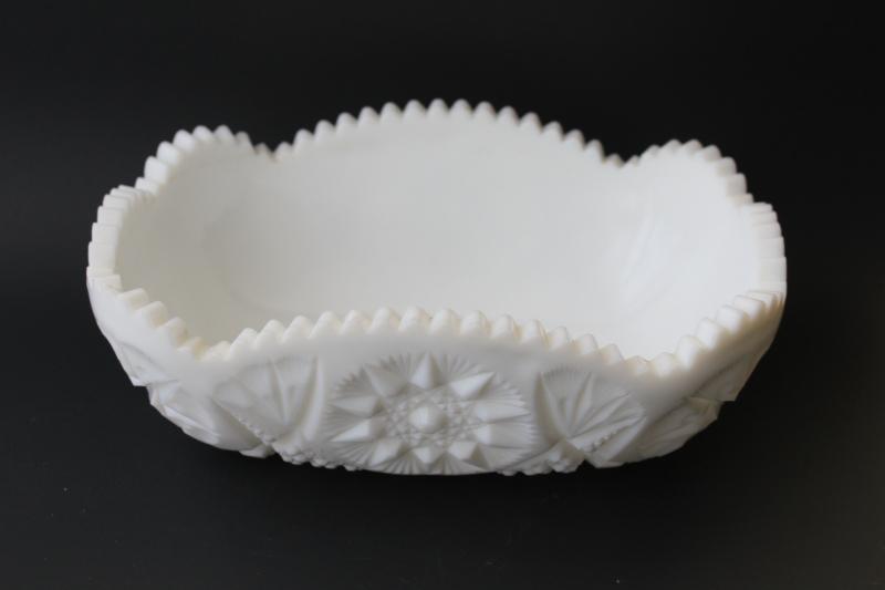 photo of vintage milk glass centerpiece - oval flower bowl, Yutec pattern pressed glass #1