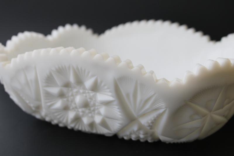 photo of vintage milk glass centerpiece - oval flower bowl, Yutec pattern pressed glass #2