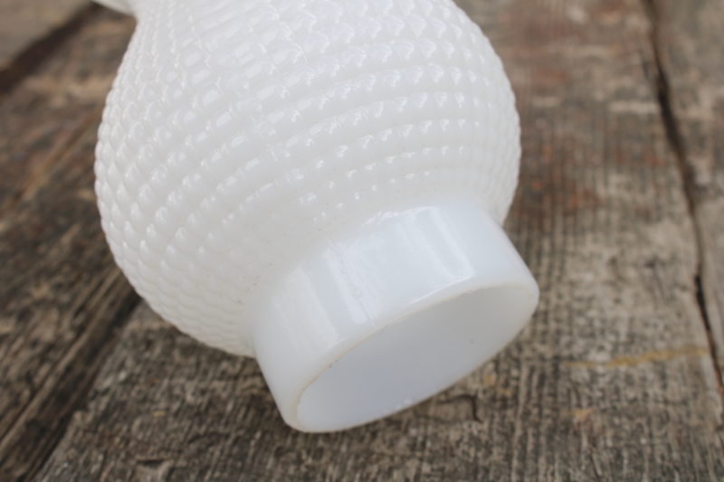 photo of vintage milk glass chimney shade, waffle block pattern translucent white glass hurricane #3