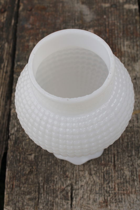 photo of vintage milk glass chimney shade, waffle block pattern translucent white glass hurricane #4