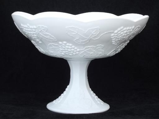 photo of vintage milk glass compote bowl, Indiana harvest grapes pattern milk glass  #1