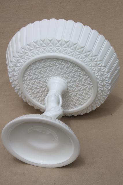 photo of vintage milk glass compote bowl in Actress / Jenny Lind pattern, antique reproduction pressed glass #5