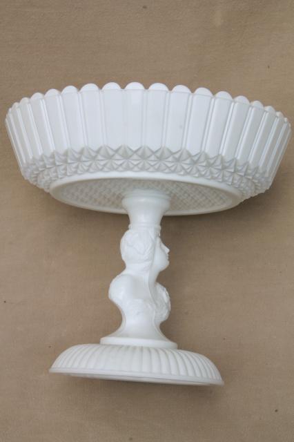 photo of vintage milk glass compote bowl in Actress / Jenny Lind pattern, antique reproduction pressed glass #7