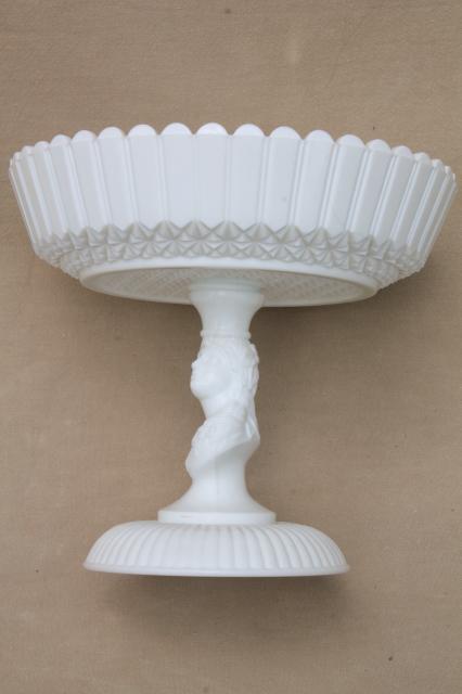 photo of vintage milk glass compote bowl in Actress / Jenny Lind pattern, antique reproduction pressed glass #9