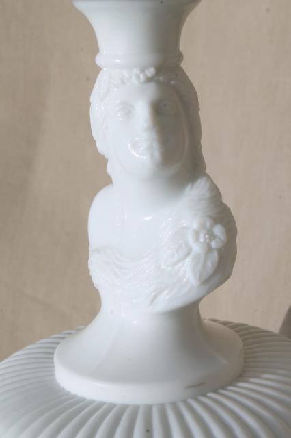 photo of vintage milk glass compote bowl in Actress / Jenny Lind pattern, antique reproduction pressed glass #11