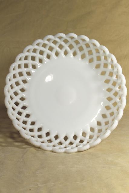 photo of vintage milk glass compote bowl, lace edge daisy & button pattern pedestal dish #5