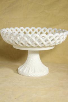 catalog photo of vintage milk glass compote bowl, lace edge daisy & button pattern pedestal dish