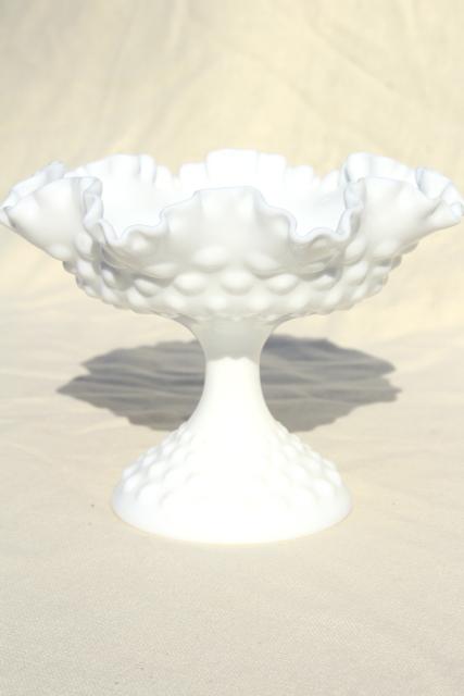 photo of vintage milk glass compote, hobnail pattern candy dish or dessert stand #1