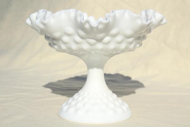 photo of vintage milk glass compote, hobnail pattern candy dish or dessert stand #2