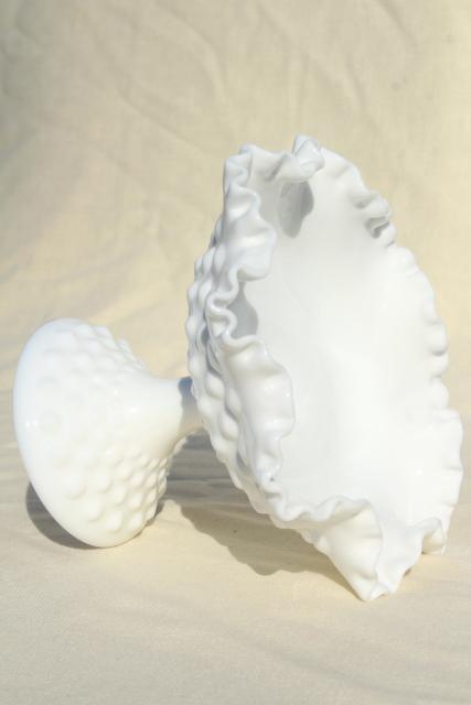 photo of vintage milk glass compote, hobnail pattern candy dish or dessert stand #5