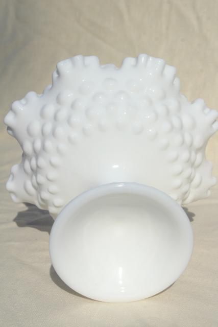 photo of vintage milk glass compote, hobnail pattern candy dish or dessert stand #6